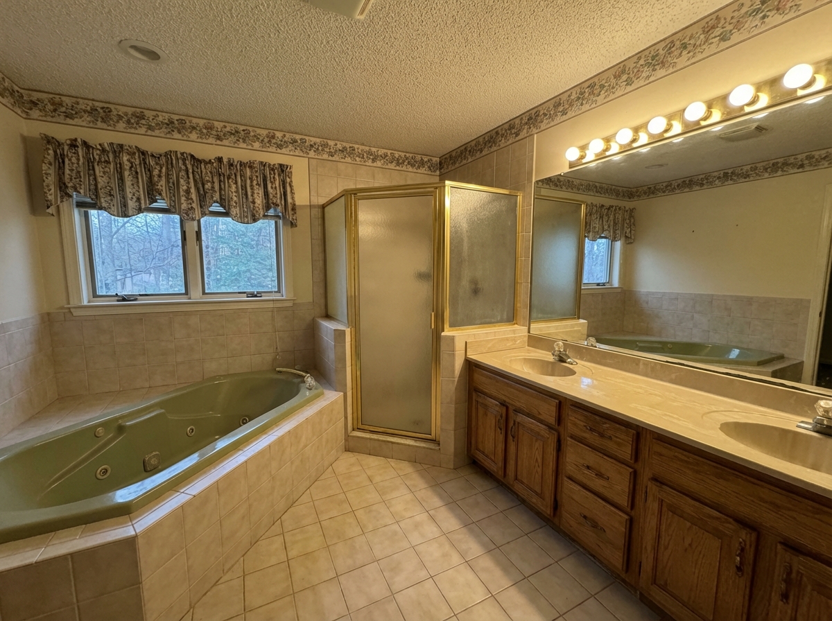 Before bathroom renovation — outdated master bath NJ